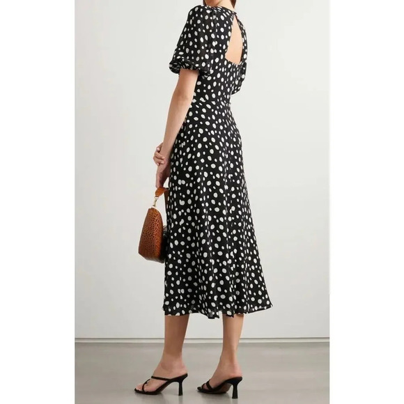 Reformation Wildflower Dress Midi Length Puff Sleeve Dot Print Size 22 Elegant - Picture 3 of 14